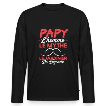 Papy Le Jardinier Légende Cadeau Jardinage Humour - T-shirt manches longues Premium bio Homme - noir - Devant - Nico (187cm)