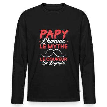 Papy Le Coureur De Légende Cadeau Running Humour - T-shirt manches longues Premium bio Homme - noir - Devant - Nico (187cm)