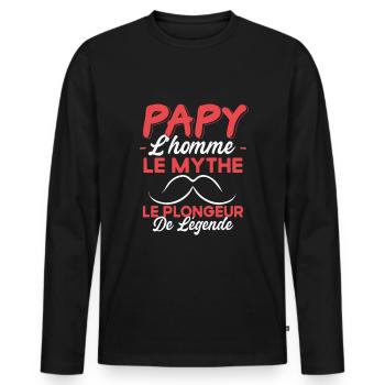 Papy Le Plongeur De Légende Cadeau Plongée Humour - T-shirt manches longues Premium bio Homme - noir - Devant - Nico (187cm)