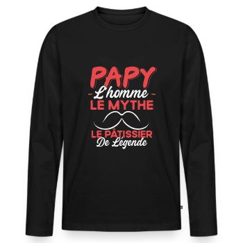 Papy Le Pâtissier De Légende Cadeau Humour - T-shirt manches longues Premium bio Homme - noir - Devant - Nico (187cm)