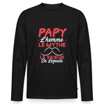 Papy Le Skieur De Légende Cadeau Ski Humour - T-shirt manches longues Premium bio Homme - noir - Devant - Nico (187cm)