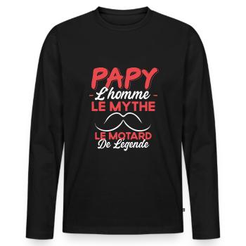 Papy Le Motard De Légende Cadeau Moto Humour - T-shirt manches longues Premium bio Homme - noir - Devant - Nico (187cm)