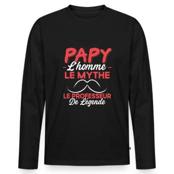 Papy Le Prof De Légende Cadeau Humour - T-shirt manches longues Premium bio Homme - noir - Devant - Nico (187cm)
