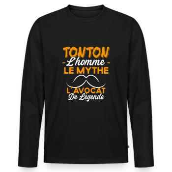 Tonton L'Avocat De Légende Cadeau Humour - T-shirt manches longues Premium bio Homme - noir - Devant - Nico (187cm)