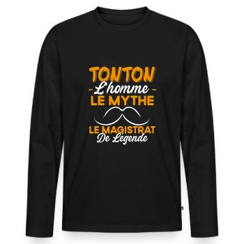 Tonton Le Magistrat De Légende Cadeau Humour - T-shirt manches longues Premium bio Homme - noir - Devant - Nico (187cm)