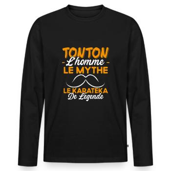 Tonton Le Karateka De Légende Cadeau Karaté Humour - T-shirt manches longues Premium bio Homme - noir - Devant - Nico (187cm)