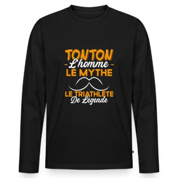 Tonton Le Triathlète Cadeau Triathlon Humour - T-shirt manches longues Premium bio Homme - noir - Devant - Nico (187cm)