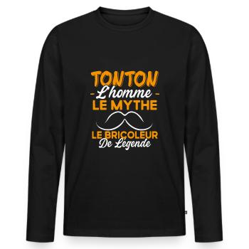 Tonton Le Bricoleur Cadeau Bricolage Humour - T-shirt manches longues Premium bio Homme - noir - Devant - Nico (187cm)