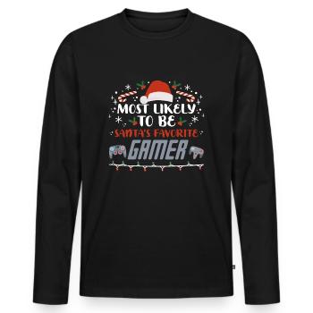 Christmas Xmas Gaming Santa's Favorite Gamer - Men's Premium Organic Long Sleeve Shirt - black - Front - Nico (187cm)