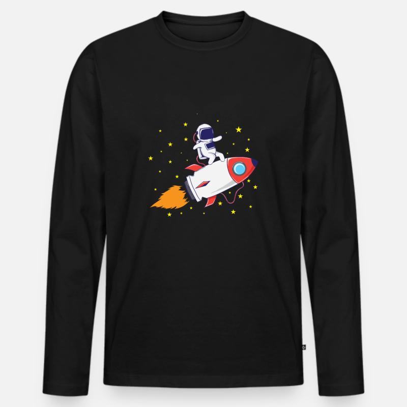 Astronaut auf Rakete - Männer Premium Bio Langarmshirt - Schwarz