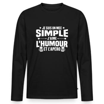 Je suis un mec simple j'aime l'humour et l'apéro - T-shirt manches longues Premium bio Homme - noir - Devant - Nico (187cm)