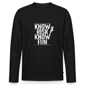 Know Risk Know Fun Bouldering - Men's Premium Organic Long Sleeve Shirt - black - Front - Nico (187cm)