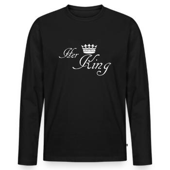 Her King, König, Krone, partner shirt - Men's Premium Organic Long Sleeve Shirt - black - Front - Nico (187cm)