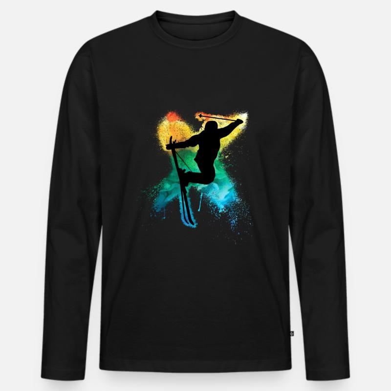 Freeski extrem Freestyle Trick Regenbogen - Männer Premium Bio Langarmshirt - Schwarz