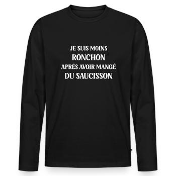 Moins ronchon saucisson - T-shirt manches longues Premium bio Homme - noir - Devant - Nico (187cm)