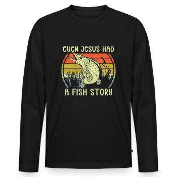 Fishing Angler Fishing Even Jesus Had A Fish Story - Men's Premium Organic Long Sleeve Shirt - black - Front - Nico (187cm)