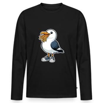 Mouette Drôle Avec Frites Et Baskets - T-shirt manches longues Premium bio Homme - noir - Devant - Nico (187cm)