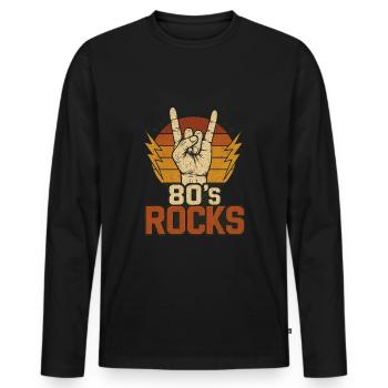 Rock 80s – Vintage Hand and Lightning - Men's Premium Organic Long Sleeve Shirt - black - Front - Nico (187cm)