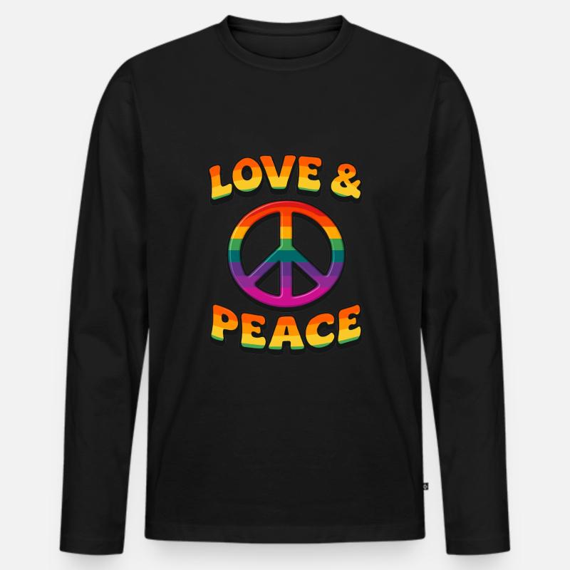 Liebe & Frieden - Männer Premium Bio Langarmshirt - Schwarz