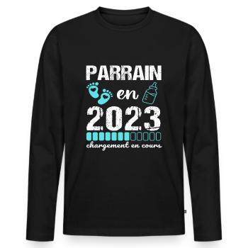 Parrain en 2023 annonce naissance bébé cadeau - T-shirt manches longues Premium bio Homme - noir - Devant - Nico (187cm)