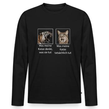 Katze Tiger lustig Memes - Männer Premium Bio Langarmshirt - Schwarz - Vorne - Nico (187cm)