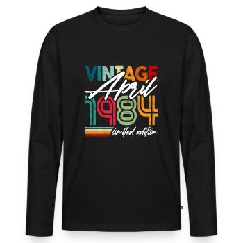 Vintage born April 1984 Birthday April 1984 - Men's Premium Organic Long Sleeve Shirt - black - Front - Nico (187cm)