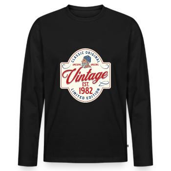 Né en 1982 Cadeau d’anniversaire Vintage 1982 - T-shirt manches longues Premium bio Homme - noir - Devant - Nico (187cm)
