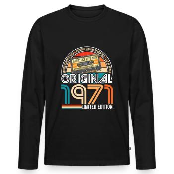 Birthday 1971 Vintage cassette vintage 1971 - Men's Premium Organic Long Sleeve Shirt - black - Front - Nico (187cm)
