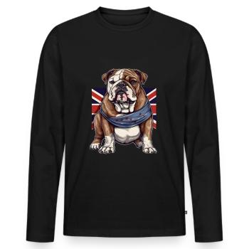 British Bulldog and Union Jack Flage Design - Men's Premium Organic Long Sleeve Shirt - black - Front - Nico (187cm)