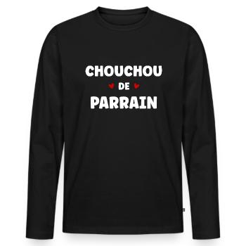 chouchou de parrain - T-shirt manches longues Premium bio Homme - noir - Devant - Nico (187cm)