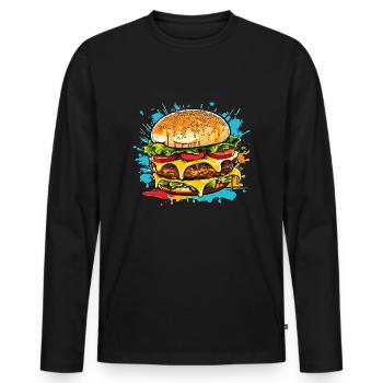 Cheeseburger Splash - Men's Premium Organic Long Sleeve Shirt - black - Front - Nico (187cm)