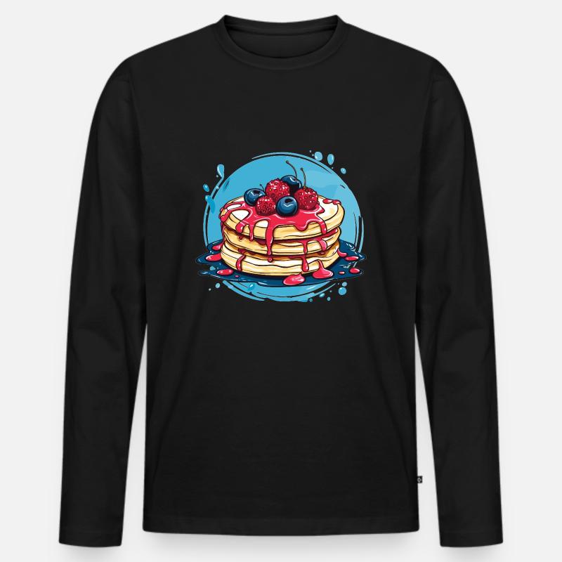 Pancakes mit Beeren - Männer Premium Bio Langarmshirt - Schwarz