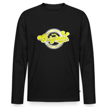 Original denim quality retro vintage yellow white - Men's Premium Organic Long Sleeve Shirt - black - Front - Nico (187cm)