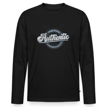 Produit premium pur denim authentique rétro bleu - T-shirt manches longues Premium bio Homme - noir - Devant - Nico (187cm)