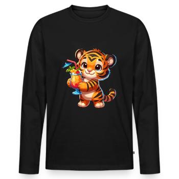 Süßer Tiger mit Drink - Männer Premium Bio Langarmshirt - Schwarz - Vorne - Nico (187cm)