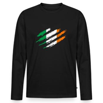 Irlande Drapeau Rayures Drapeau irlandais Dublin Griffes - T-shirt manches longues Premium bio Homme - noir - Devant - Nico (187cm)