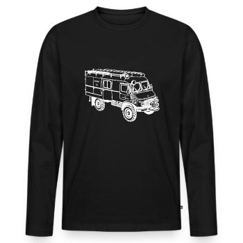 Unimog - Oldtimer - Offroad - Feuerwehr - Männer Premium Bio Langarmshirt - Schwarz - Vorne - Nico (187cm)