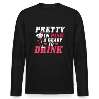 Pretty in pink and ready-to-drink T-shirts - Men's Premium Organic Long Sleeve Shirt - black - Front - Nico (187cm)