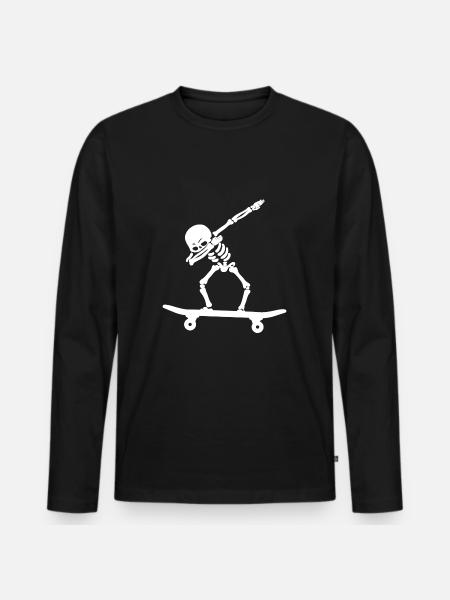 Dabbing Skeleton Skateboarder Shirt - Men's Premium Organic Long Sleeve Shirt - black