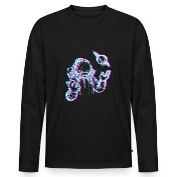 Glitch astronaut in space - Men's Premium Organic Long Sleeve Shirt - black - Front - Nico (187cm)
