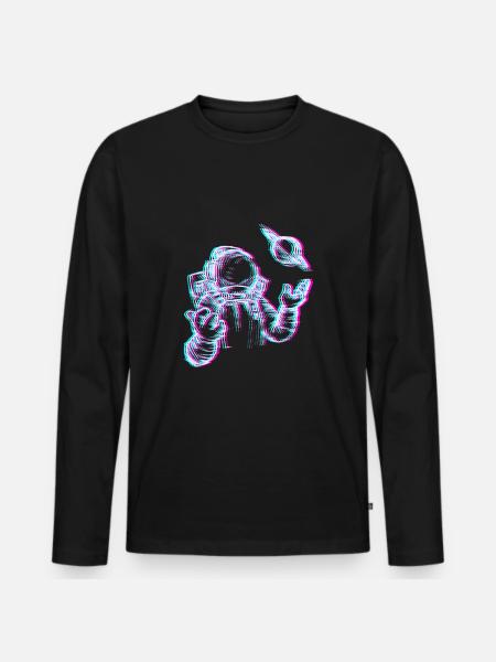 Glitch astronaut in space - Men's Premium Organic Long Sleeve Shirt - black