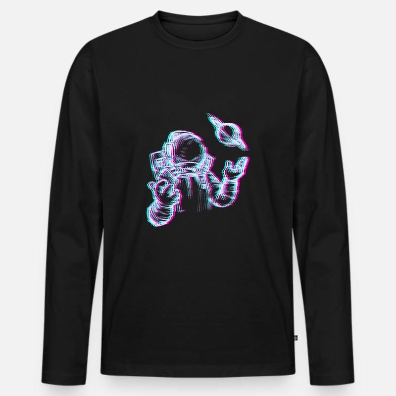 Astronaute glitch dans l'espace - T-shirt manches longues Premium bio Homme - noir