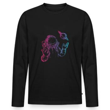 Retro astronaut in the universe - Men's Premium Organic Long Sleeve Shirt - black - Front - Nico (187cm)