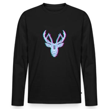 Deer Antlers Mandala Glitch Anaglyph - Men's Premium Organic Long Sleeve Shirt - black - Front - Nico (187cm)