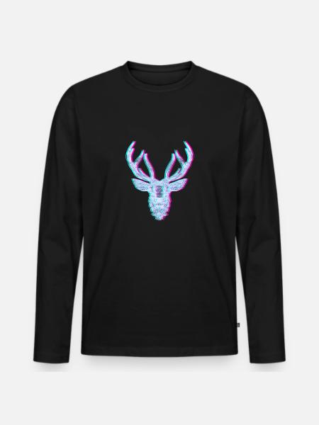 Hirschgeweih Mandala Glitch Anaglyph - Männer Premium Bio Langarmshirt - Schwarz