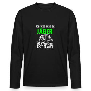 Wildschwein Jagd Vorsicht vor dem Jäger - Männer Premium Bio Langarmshirt - Schwarz - Vorne - Nico (187cm)