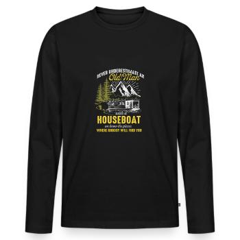 Never underestimate a houseboat captain - Men's Premium Organic Long Sleeve Shirt - black - Front - Nico (187cm)