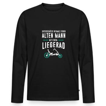 Alter Mann auf Liegerad - Männer Premium Bio Langarmshirt - Schwarz - Vorne - Nico (187cm)