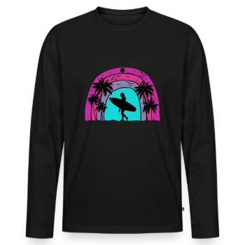 surf retro sunset - T-shirt manches longues Premium bio Homme - noir - Devant - Nico (187cm)