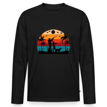 Retro Sunset Hunting Drôle d’humour de chasse - T-shirt manches longues Premium bio Homme - noir - Devant - Nico (187cm)